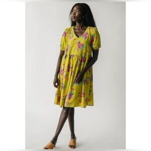 Piper & Scoot Yellow Multicolored Floral Sundress with Puff Sleeves Size XL